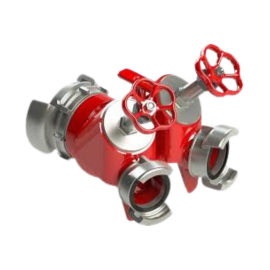 Division à 2 robinets à volant. 1 entrée DSP DN100 à verrou / 2 sorties DSP DN65